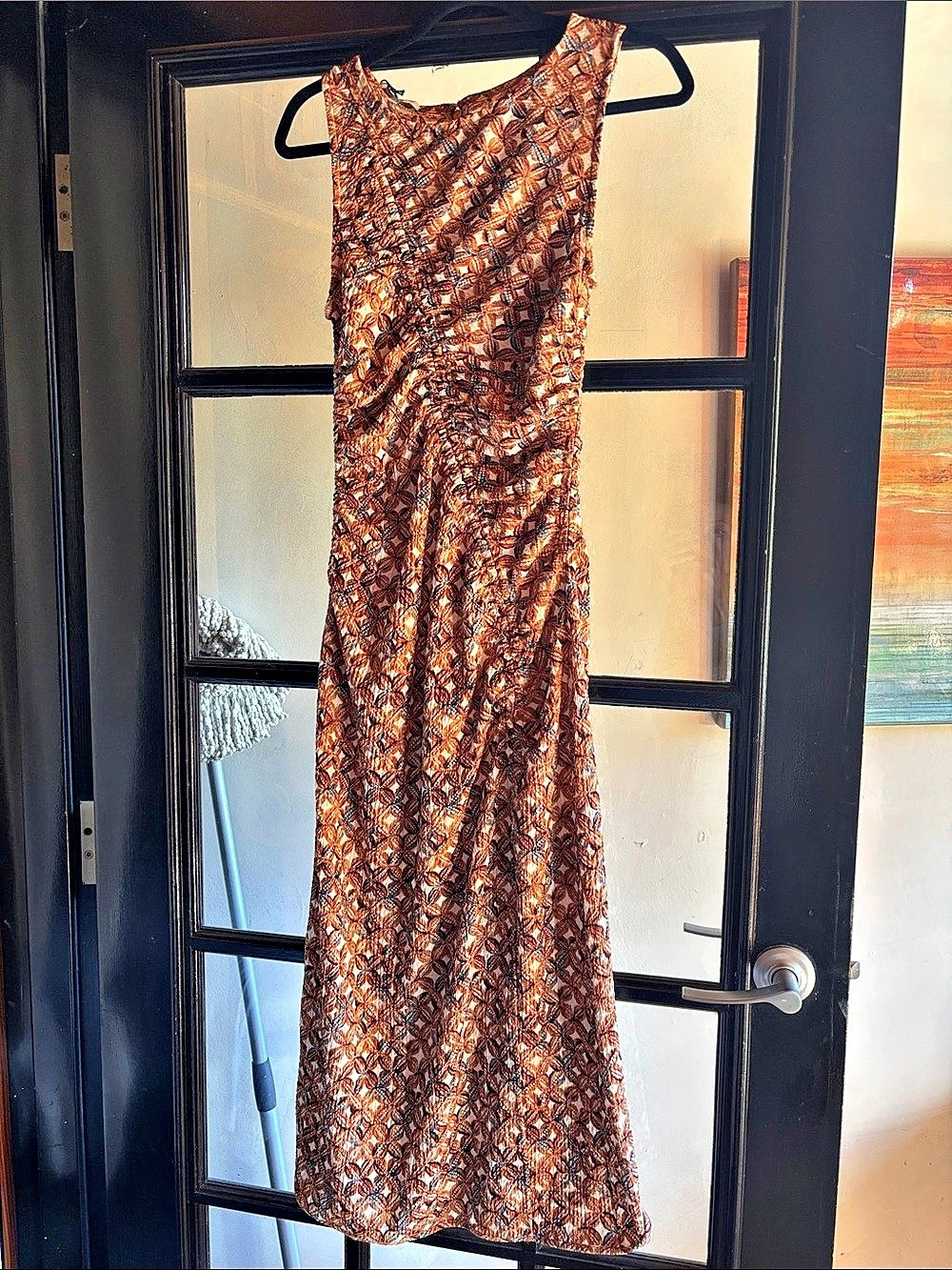 Scotch & Soda Printed Textured Midi Dress Brown & Blue Medium